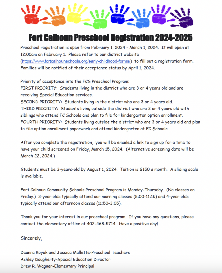 Early Childhood Forms – Fort Calhoun Community Schools